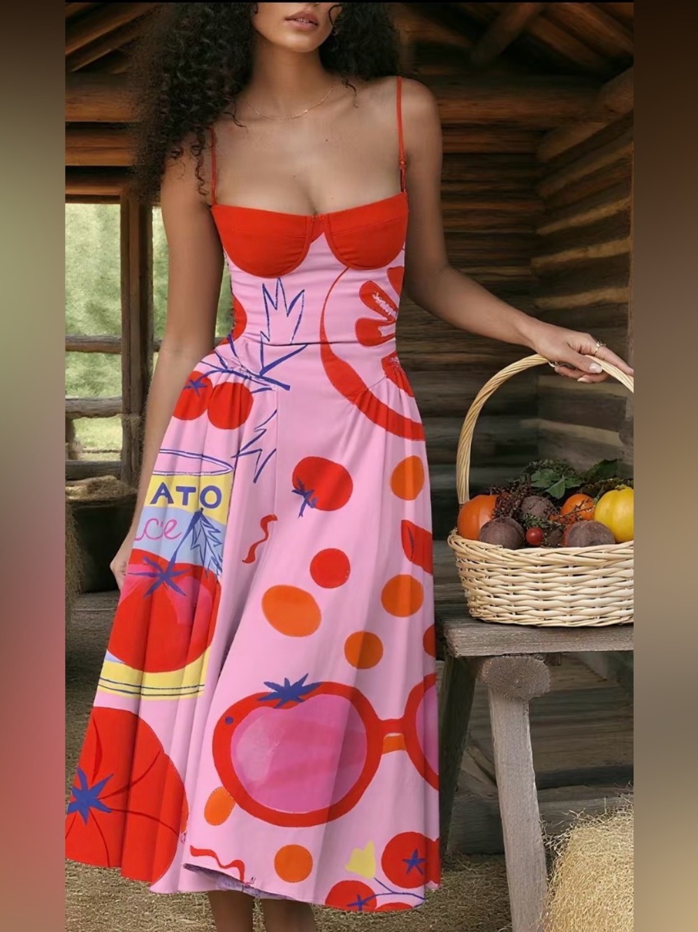 Colorful Pink & Red Printed 3X Sundress side pockets.